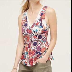 Anthropologie Deletta Amalia paisley floral babydoll peplum v-neck tank top XS